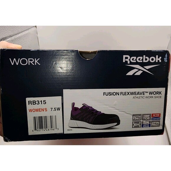 Reebok Fusion Flexweave Work Shoes Women 7.5 M BlackComposite Toe Missing Insole - Picture 2 of 16